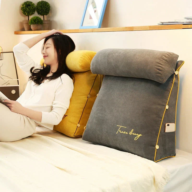 Angled Lumbar Rest Cushion for Bed & Couch – Spine-Friendly Reading Support with Side Pocket | Thomler