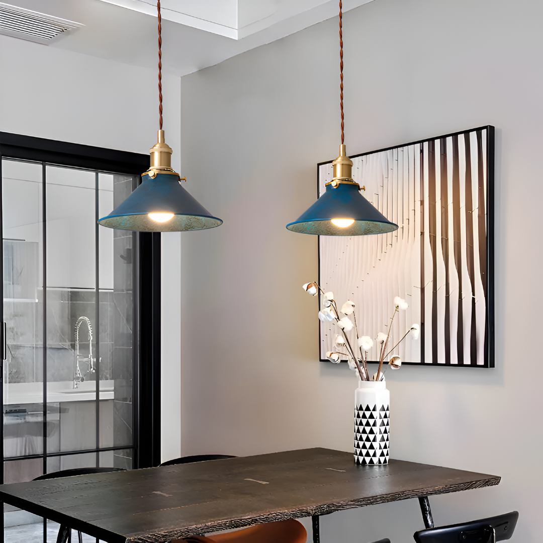 Pendant Light Iron 13.8 in Blue Adjustable Kitchen Island Dining Industrial Vintage Hanging Ceiling Lamp | Thomler