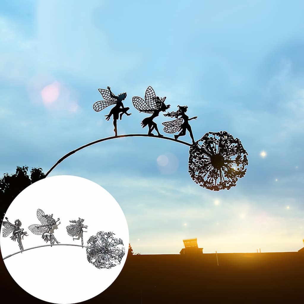 Metal Fairy Garden Stake with Dandelion Silhouette – Whimsical Outdoor Yard Art, Weather-Resistant Lawn Ornament for Flower Beds & Walkways | Thomler