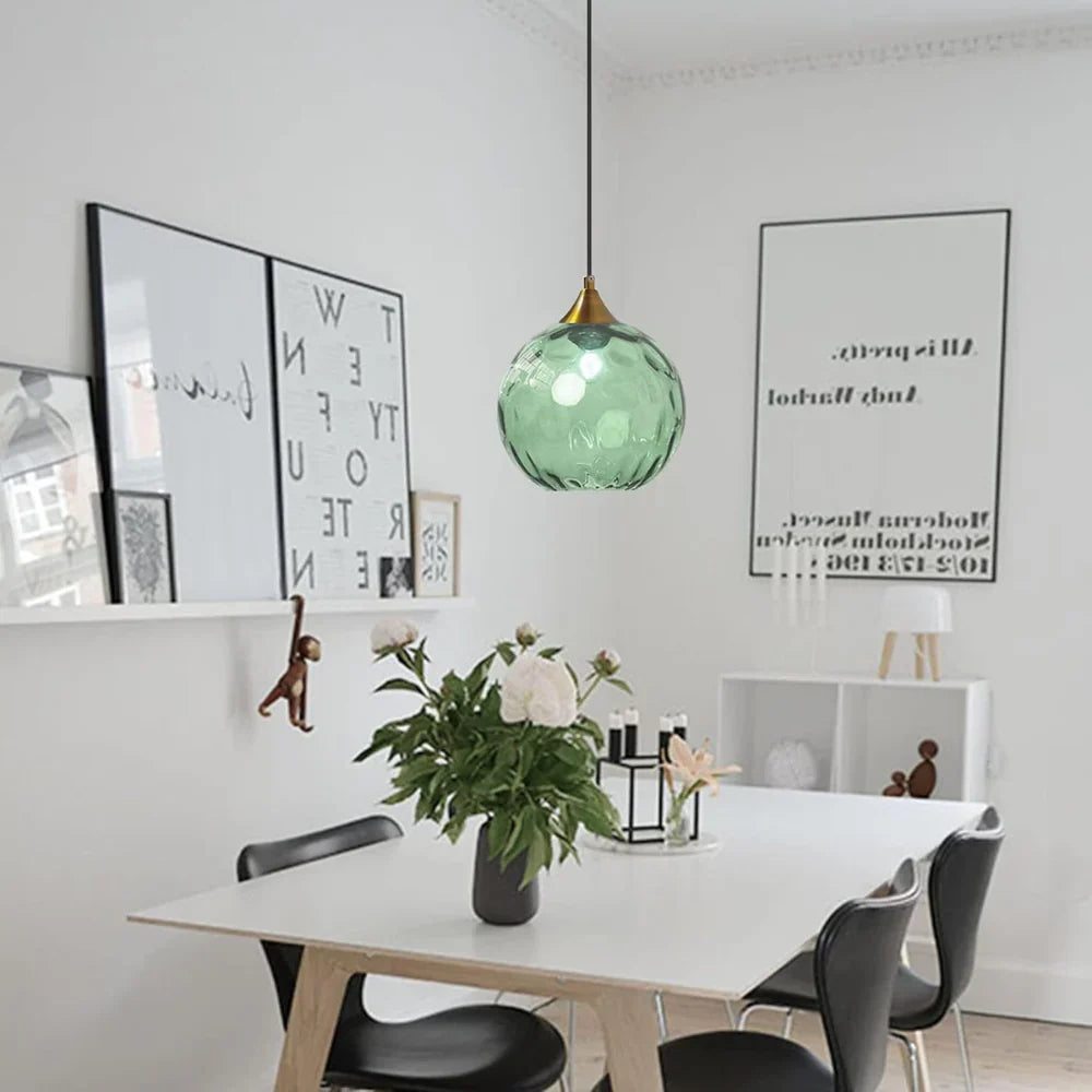 Pendant Light Ripple Glass 7.9 in Sphere Adjustable Dining Room Kitchen Hanging Ceiling Lamp Modern Nordic Minimalist Fixture | Thomler