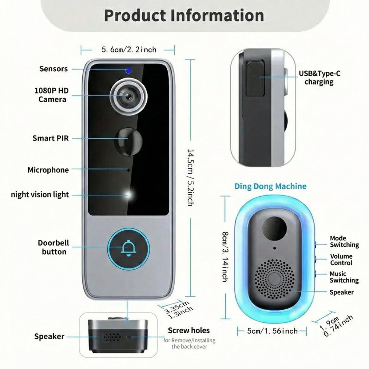 Wireless Smart Video Doorbell Camera with HD Recording and Two-Way Talk for Home Security | Thomler