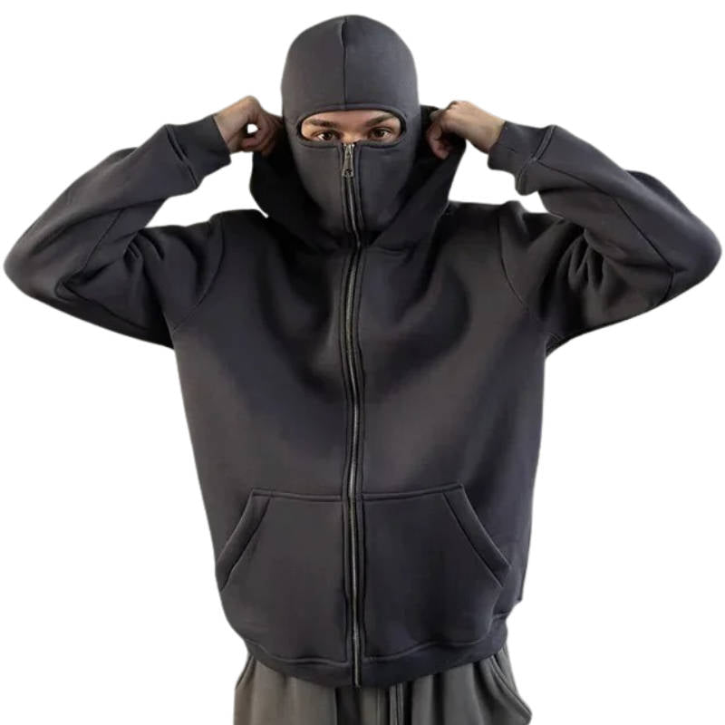 Face-Cover Zip Jacket with Double-Layer Hood for Cold Weather & Outdoor Activities | Thomler
