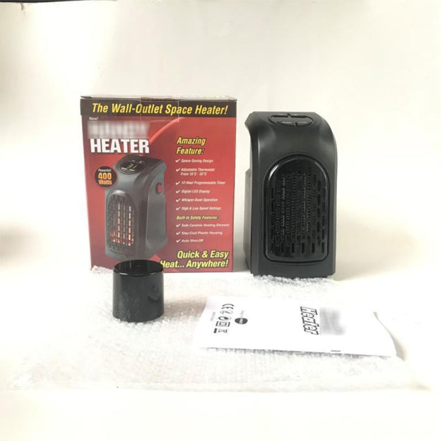 Compact Wall Outlet Ceramic Space Heater with Digital Temp Display & Timer – 400W Plug-In Room Warmer for Small Spaces | Thomler