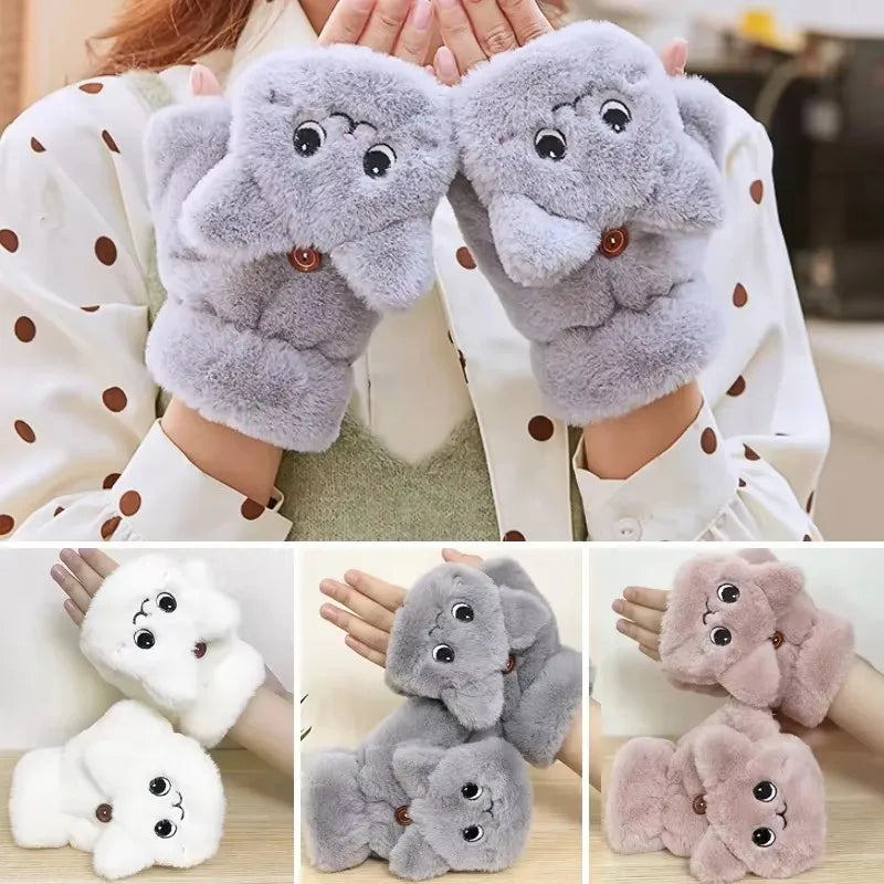 Convertible Mitten Gloves with Fuzzy Animal Design – Winter Hand Warmers for Women & Teens | Thomler