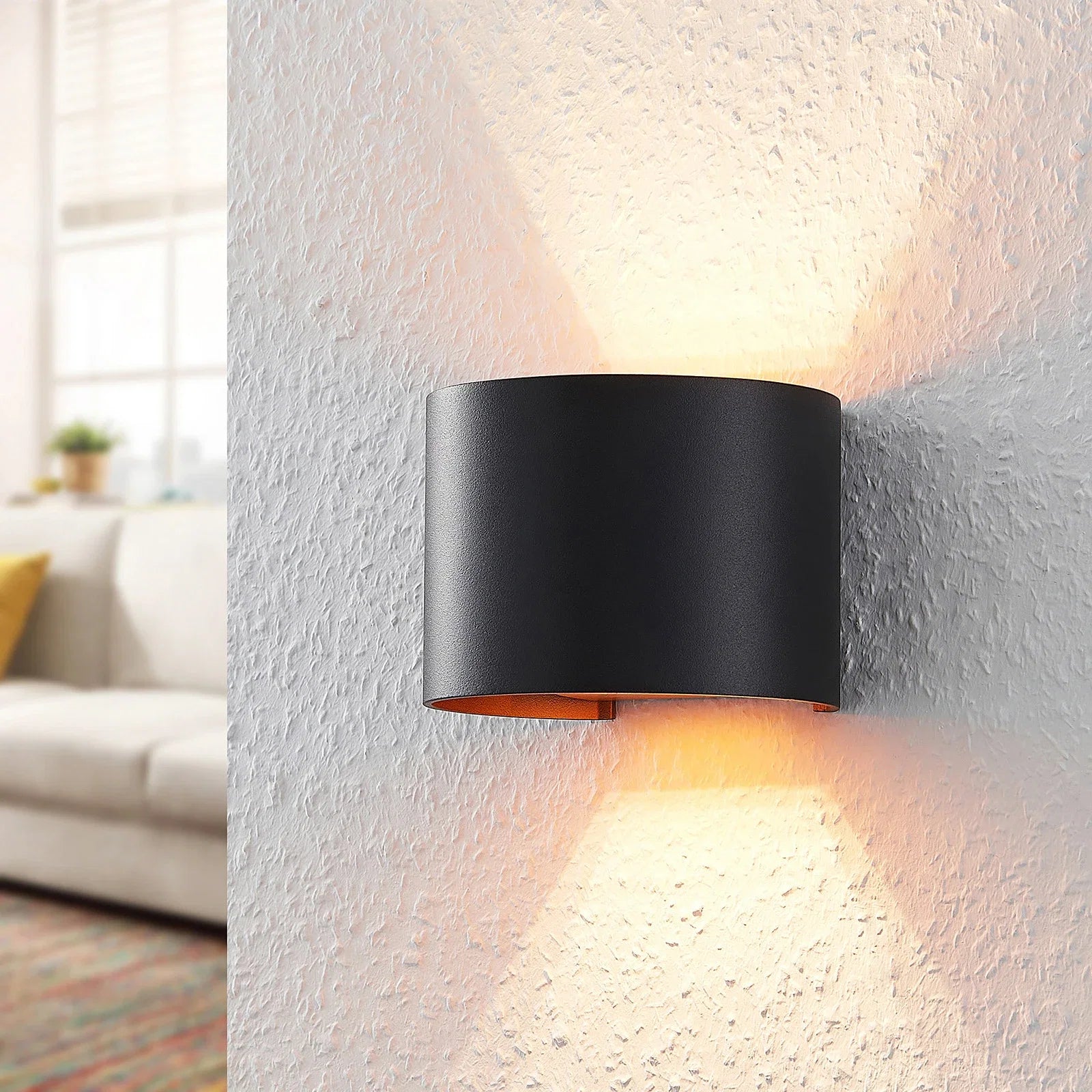 Adjustable Wall Sconce with Gold Interior | Modern Up Down Light Fixture for Living Room Bedroom Hallway | Dimmable G9 LED Black Metal | Thomler