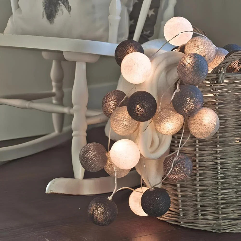 Cotton Ball String Lights LED Garland for Bedroom Living Room Nursery Party Decor USB or Battery Powered Ambient Lighting | Thomler