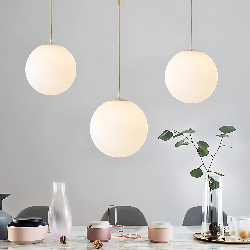 Pendant Light Milky Glass 9.8 in White Dining Room Kitchen Island Hanging Ceiling Lamp Modern Minimalist Globe Fixture | Thomler