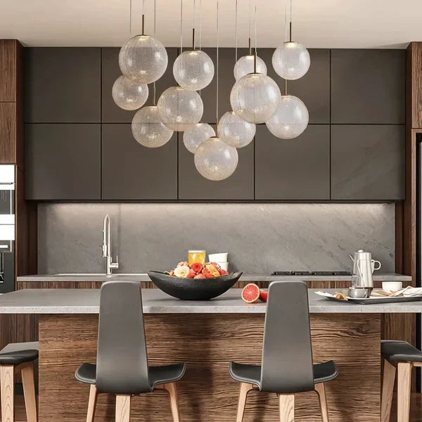 Adjustable Multi-Globe LED Spiral Chandelier 20-43 in Diameter Crackle or Matte Glass Brass Finish for Entryway & Dining Room | Thomler