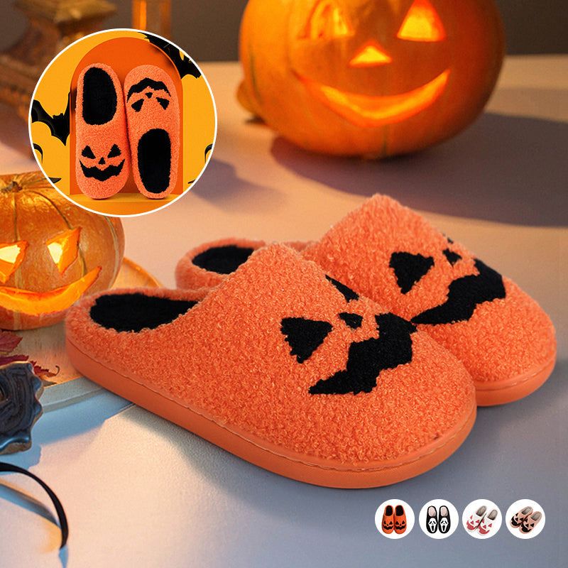 Festive Ghost & Jack-O'-Lantern Indoor Slippers for Halloween – Plush Memory Foam Comfort Footwear | Thomler