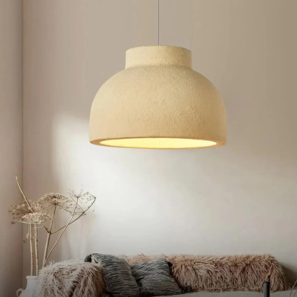 Pendant Light Polystyrene Dome 15.4 in White Dining Room Kitchen Island Hanging Ceiling Lamp Minimalist Nordic Wabi Sabi | Thomler