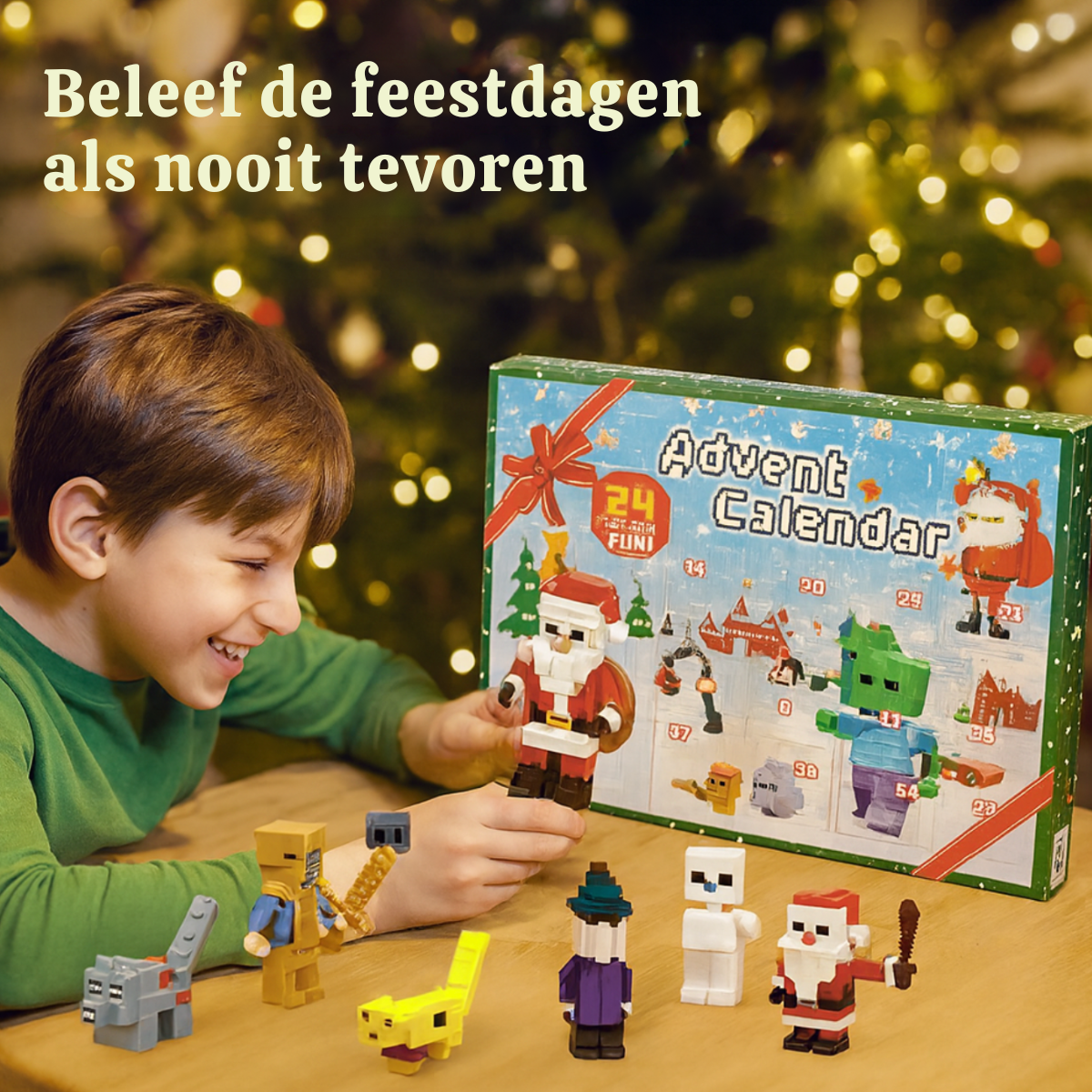 Holiday Countdown Calendar with 24 Daily Surprises for Kids – Minecraft-Inspired Blocky Figures & Collectibles | Thomler