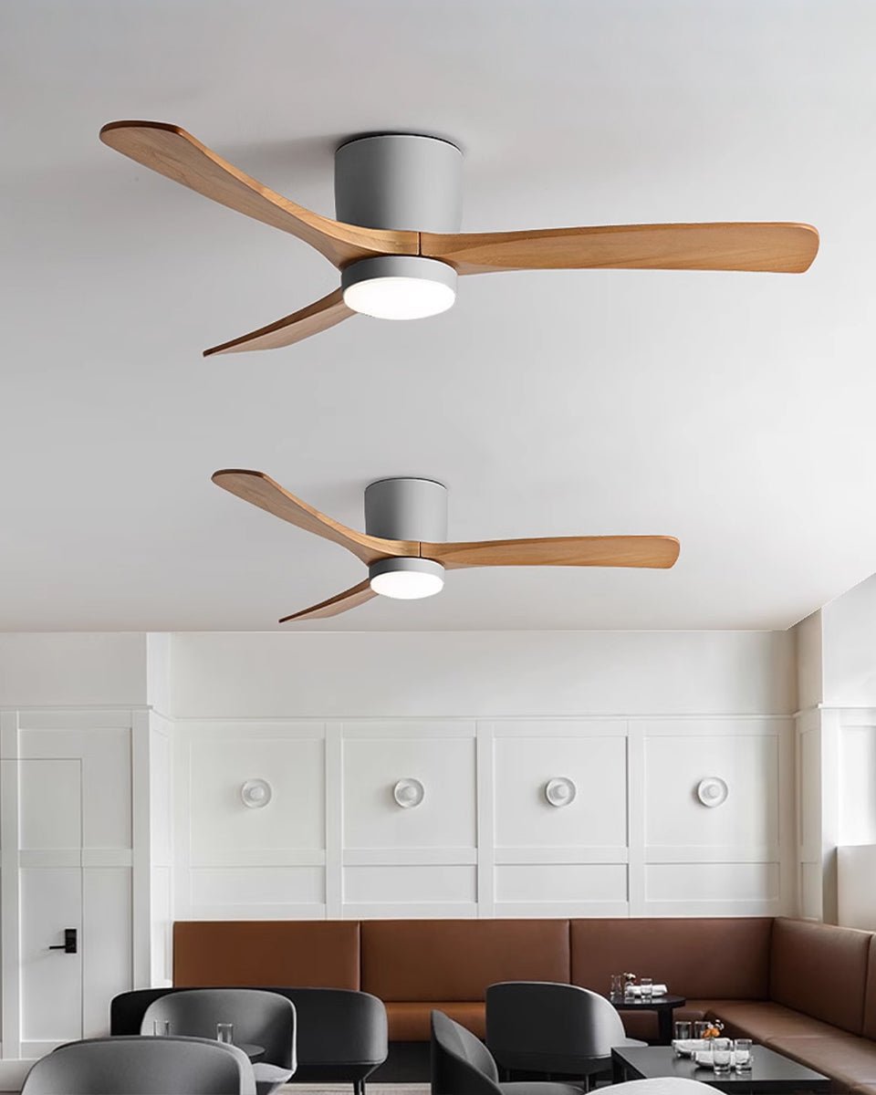 Ceiling Fan Wood Blades LED Light Remote Control Bedroom Living Room Quiet Scandinavian Air Circulator | Thomler