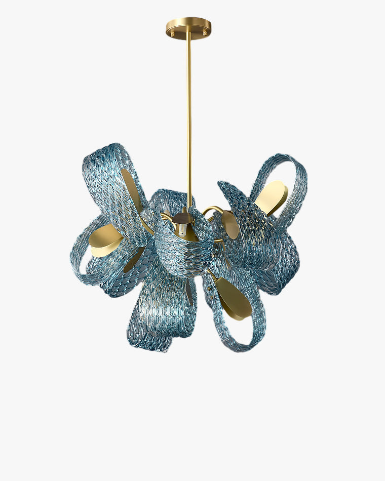 Chandelier Art Glass 19 Lights 95W Blue Peacock Dining Room Living Room Statement Lighting | Thomler