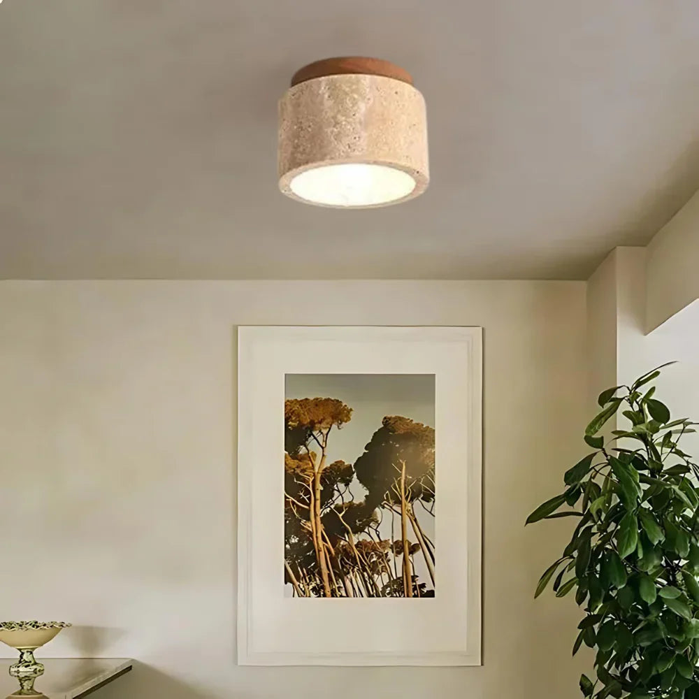 Ceiling Light Travertine Stone 4.7 in Cream Hallway Surface Mount LED Japandi Minimalist Flush Mount Fixture | Thomler