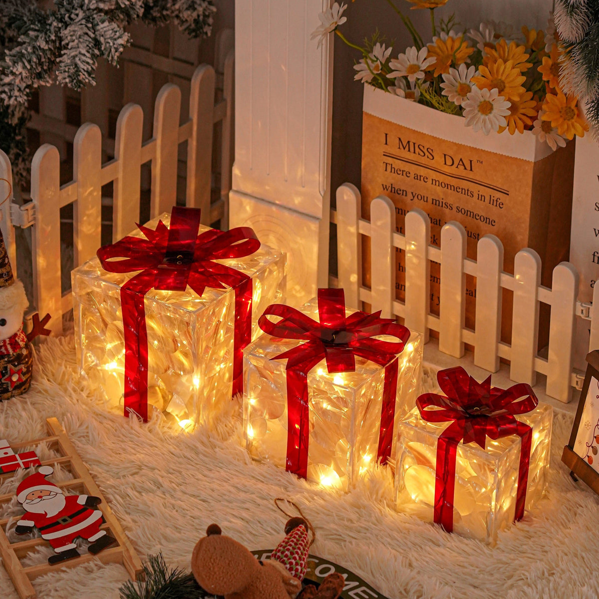 3-Piece Illuminated Gift Box Decor Set – Warm White LED Holiday Display | Thomler