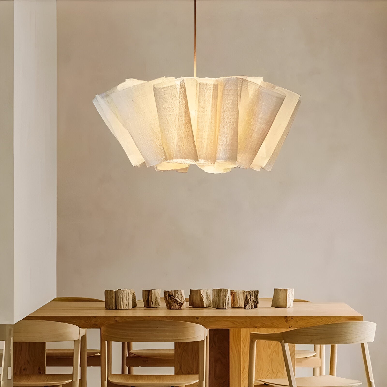 Pendant Light Fabric Pleated Shade 15.7 in Warm Cream Dining Room Kitchen Island Hanging Ceiling Lamp Scandinavian Japanese Style | Thomler