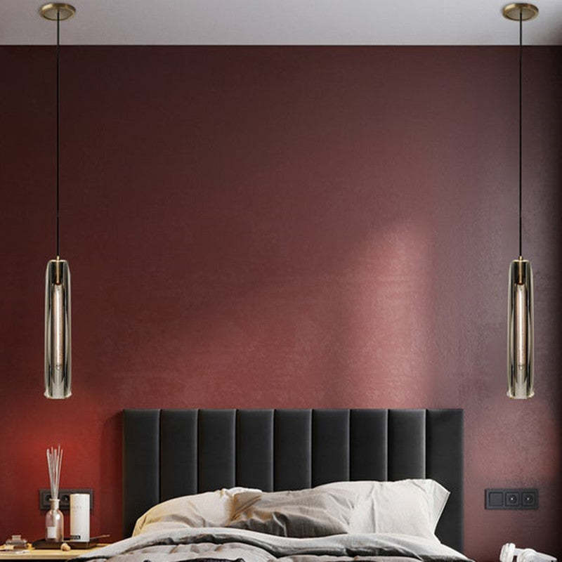 Pendant Light Glass Cylinder 15 in Adjustable Hanging Bedroom Dining Room Ceiling Fixture Modern Minimalist Lighting | Thomler