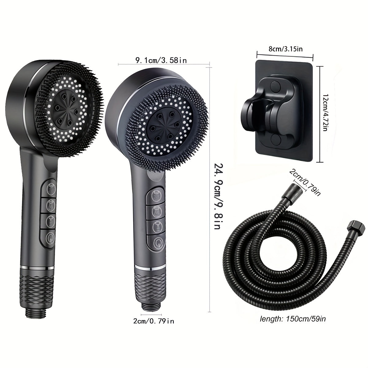 5-Mode High-Pressure Handheld Shower Head with Adjustable Holder & 59 in Hose | Thomler