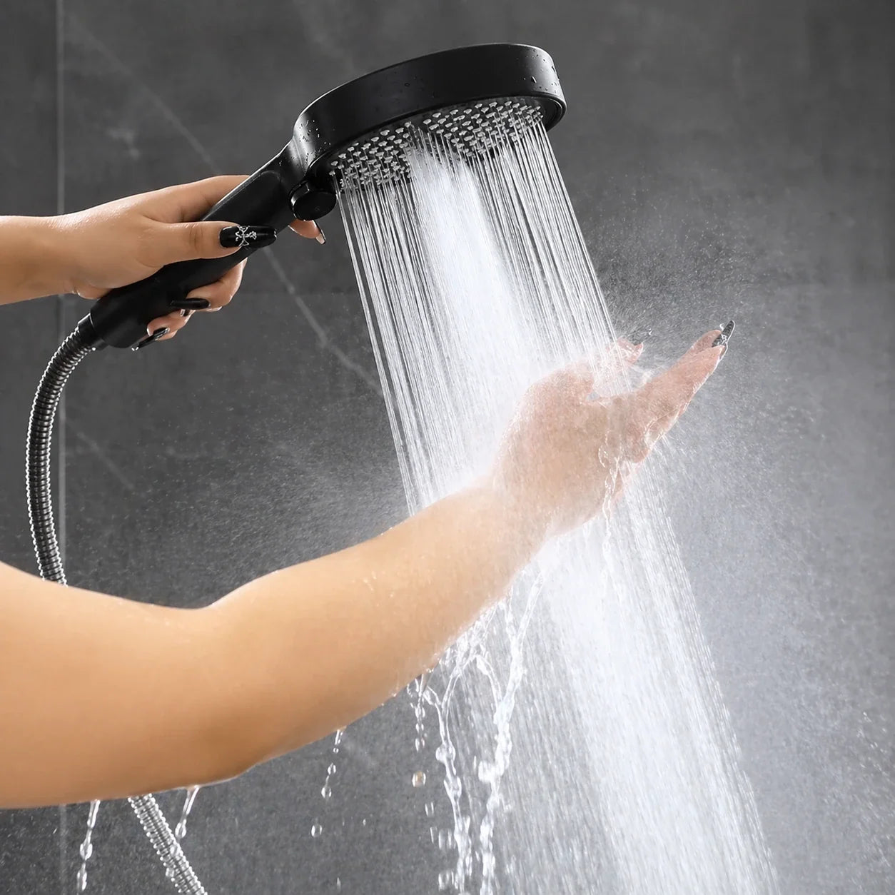 Handheld Shower Head with 7 Spray Settings, High Pressure Chrome Rainfall Showerhead for Bathroom, Adjustable Water Flow Wand for Low | Thomler