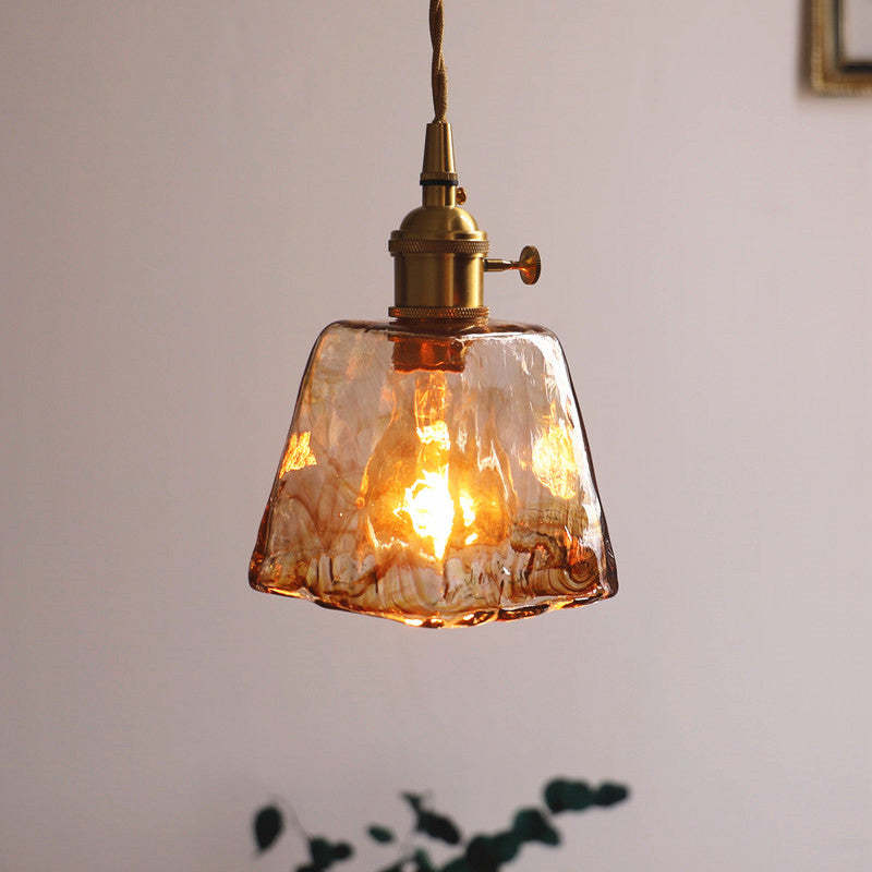 Industrial Metal & Glass Hanging Fixture with Brass Finish for Dining Room Kitchen Island | Thomler