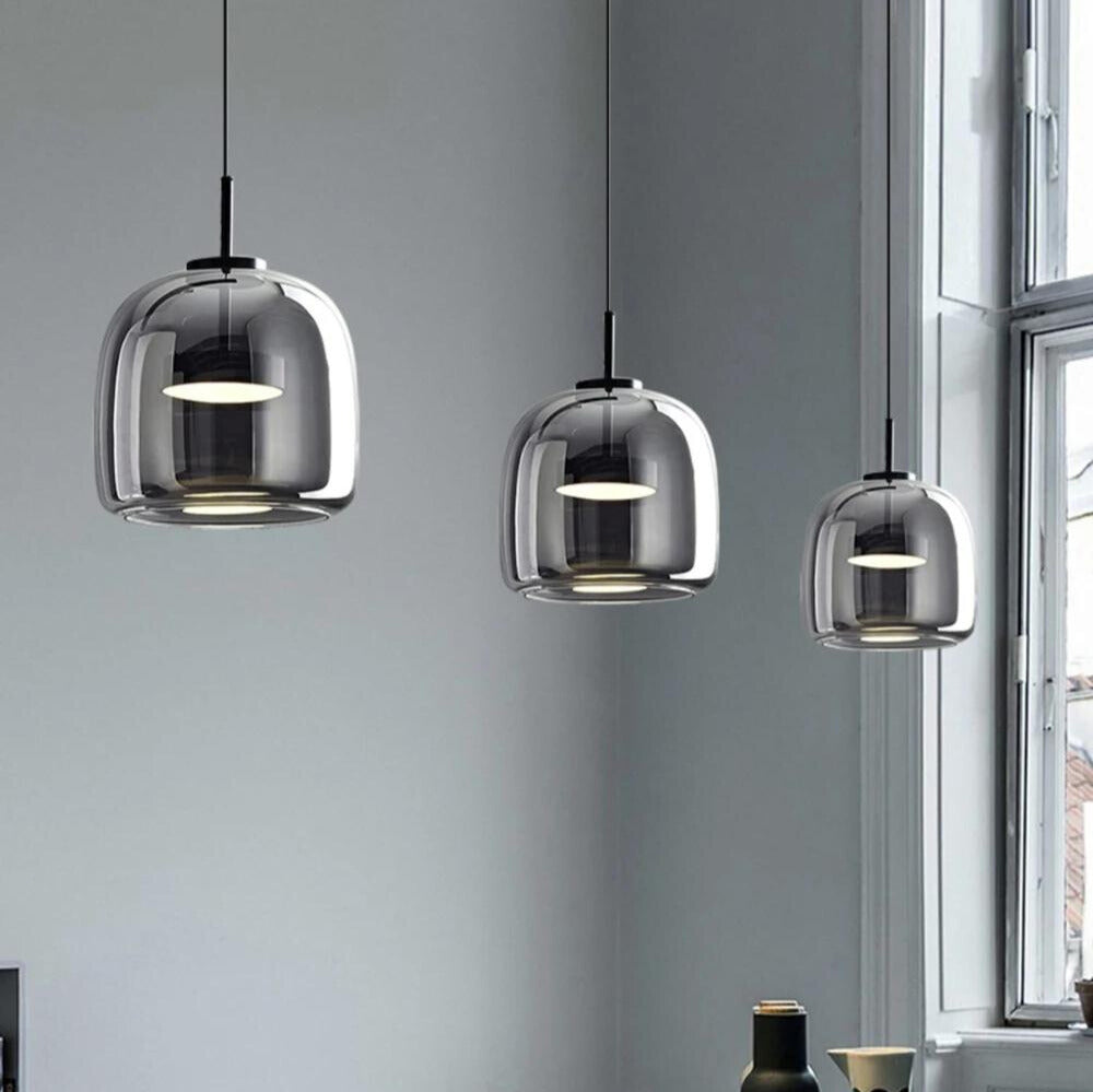 Pendant Light Glass 16.0 cm Black Bedroom Kitchen Island Scandinavian Hanging Ceiling Lamp E27 Modern Nordic Lighting | Thomler