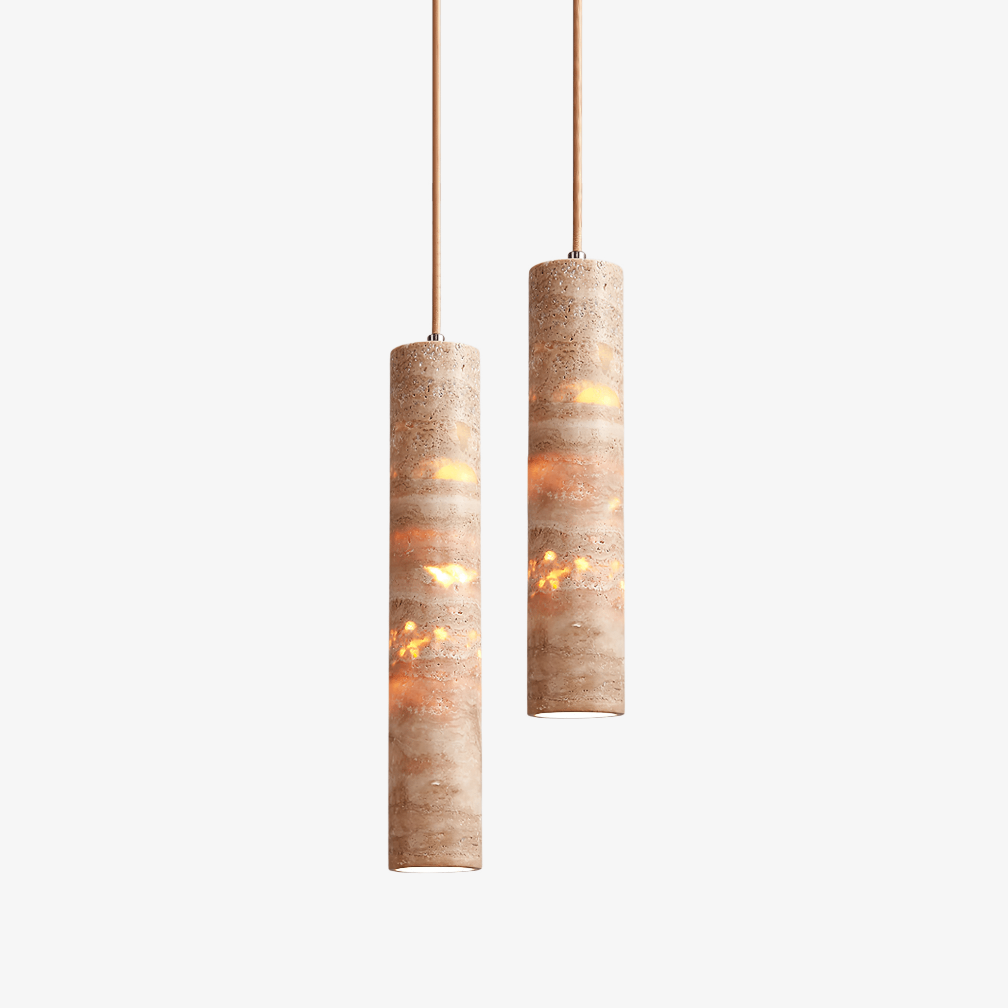 Pendant Light Travertine Cylinder 6.0 cm Beige Dining Table Kitchen Island Hanging Ceiling Lamp Adjustable E27 Natural Stone | Thomler