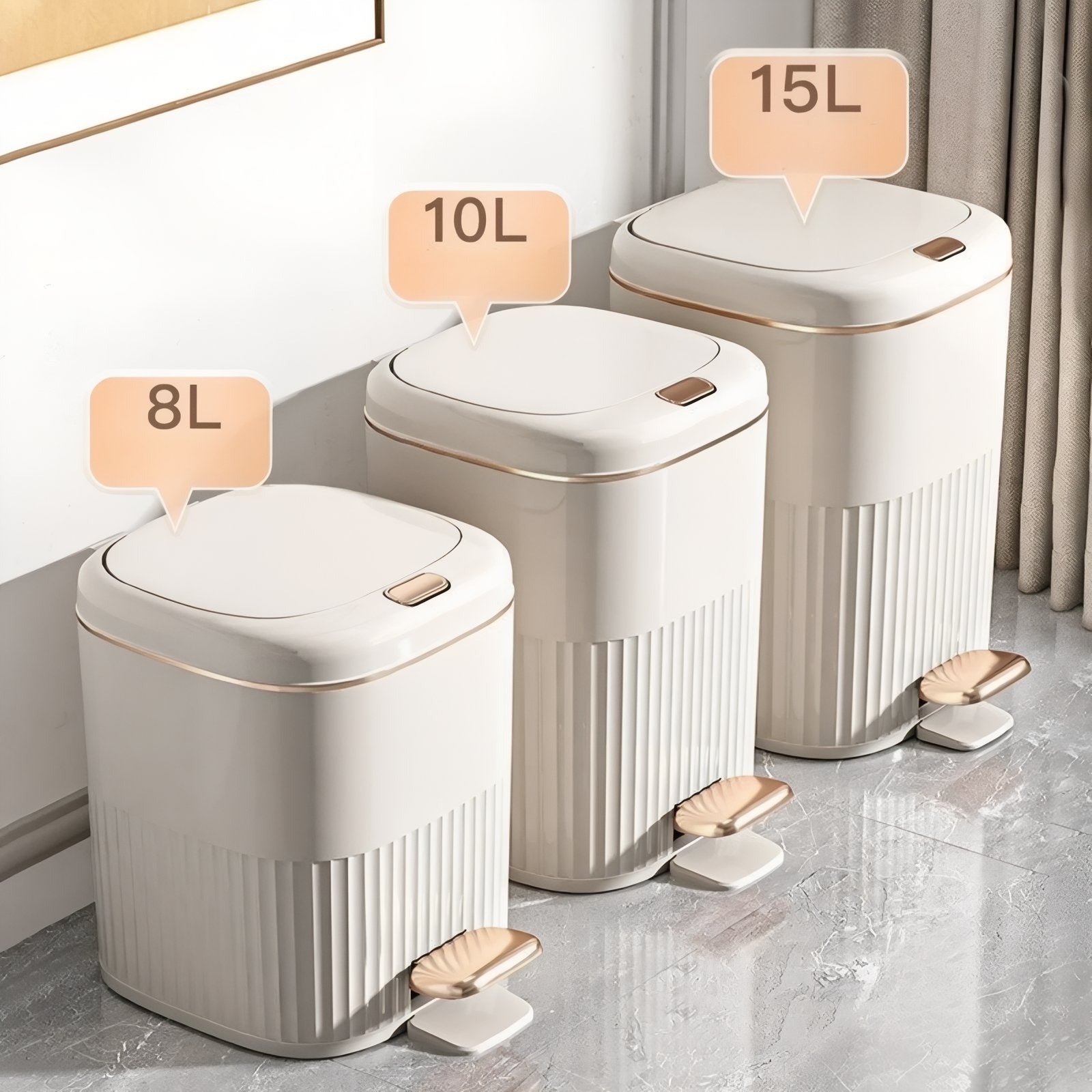 Pedal Bin Modern Ribbed Design Hands Free Bathroom Kitchen Waste Bin Soft Close Lid | Thomler