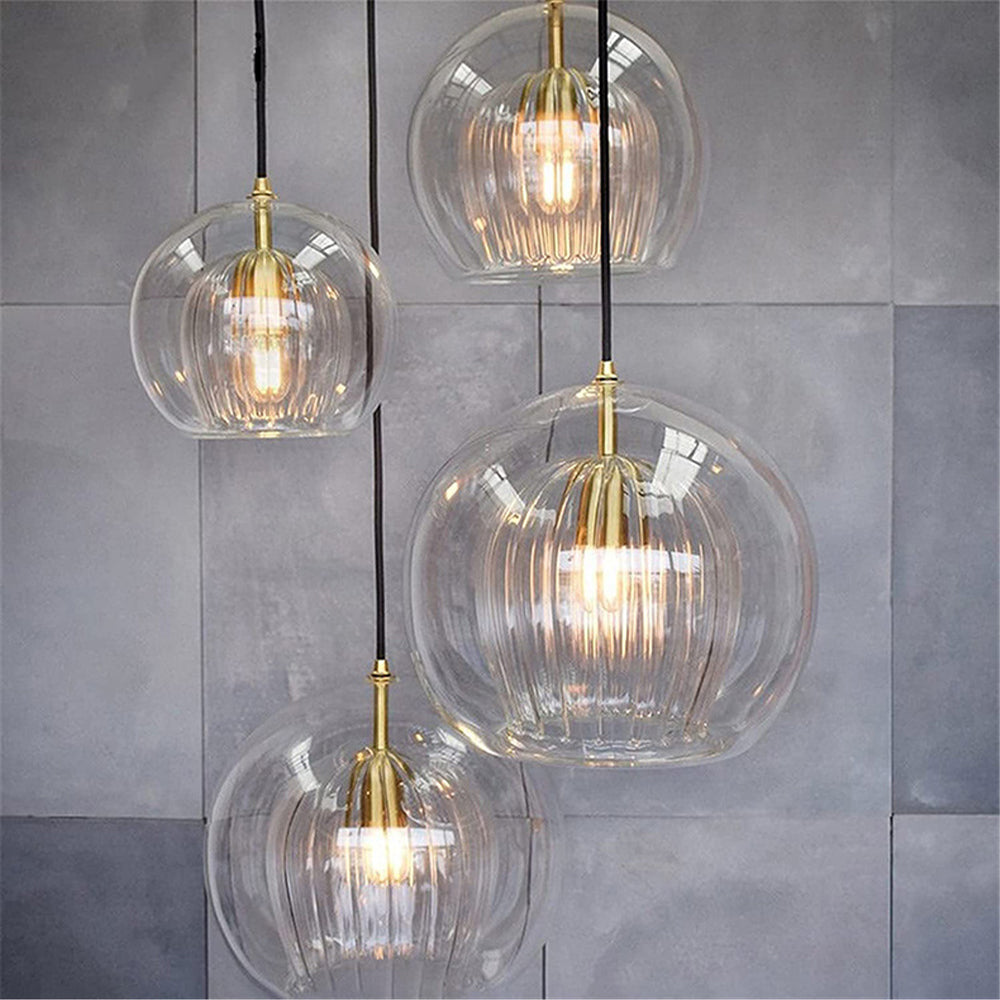 Spherical Glass Hanging Light with Metal Mount for Dining Room & Bedroom Ambient Lighting | Thomler