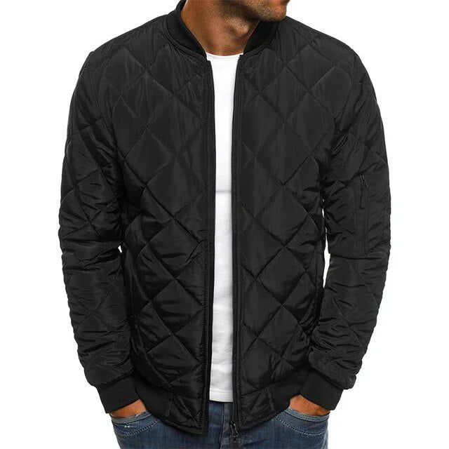 Men's Padded Bomber Jacket with Textured Diamond Stitching & Ribbed Trim for Everyday Wear, Layering & Cold Weather | Thomler