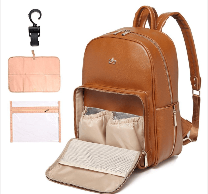 Parent Backpack Organizer with Changing Pad & Wet Bag – Waterproof PU Leather Multi-Pocket Storage for Newborn & Toddler Essentials | Thomler