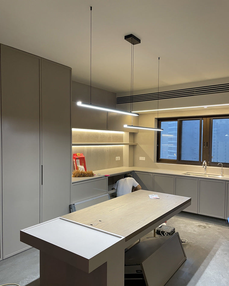 Linear Pendant Light Metal 39 in Adjustable Kitchen Island LED Warm White 3000K-6000K Modern Dining Room Hanging Lamp | Thomler