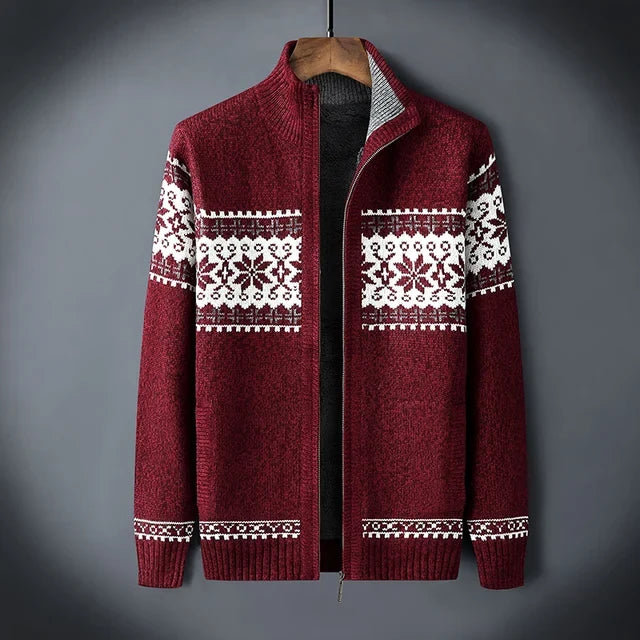 Men's Alpine Sweater Jacket – Full-Zip Cardigan with Stand-Up Collar & Fair Isle Pattern for Layering | Thomler