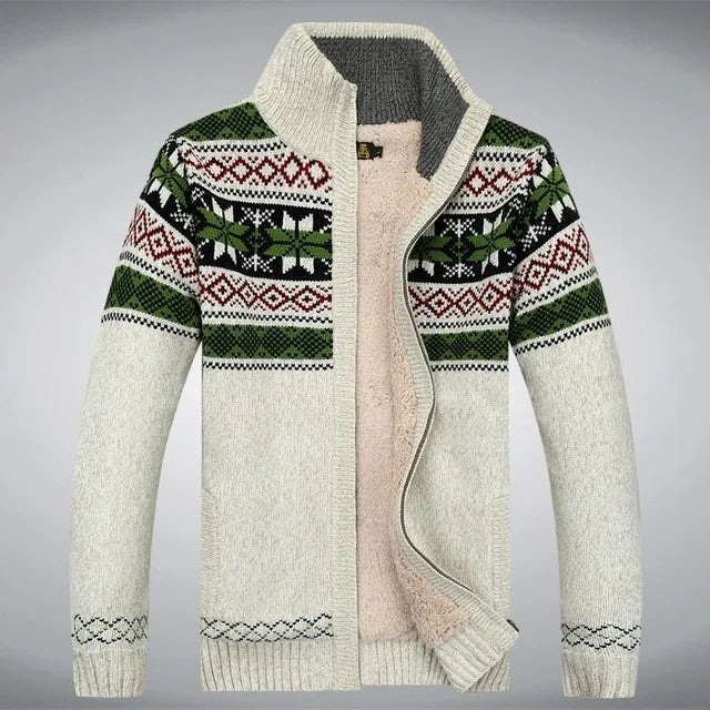 Men's Alpine Sweater Jacket – Full-Zip Cardigan with Stand-Up Collar & Fair Isle Pattern for Layering | Thomler