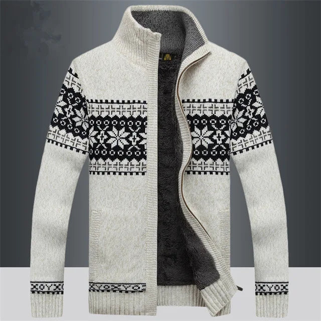 Men's Alpine Sweater Jacket – Full-Zip Cardigan with Stand-Up Collar & Fair Isle Pattern for Layering | Thomler