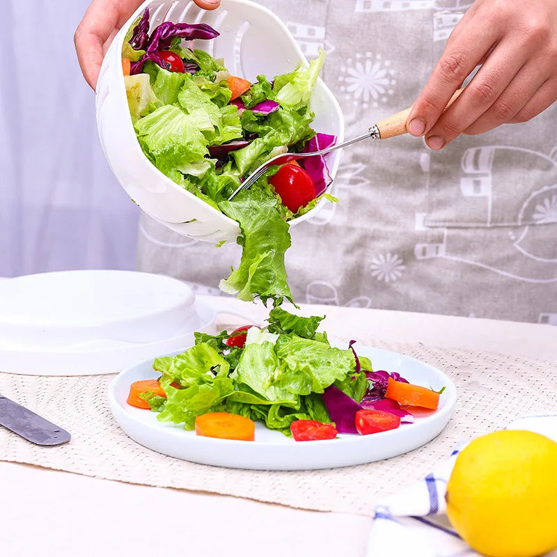 Vegetable Chopper Bowl with Built-In Blade Strainer for Quick Meal Prep Kitchen Salad Maker Dual Function Cutting and Draining | Thomler