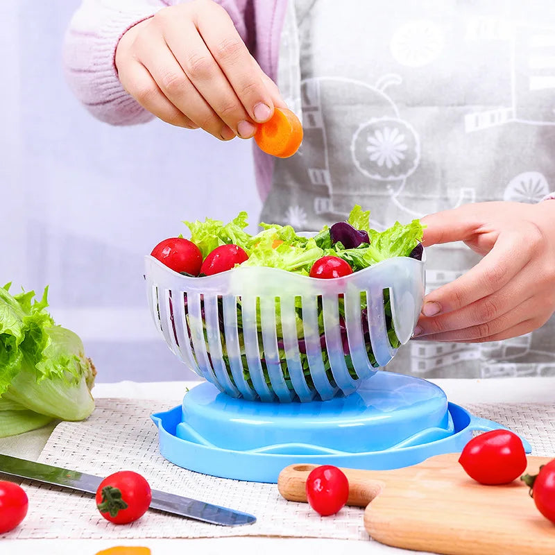 Quick Chop Vegetable Slicer Bowl with Strainer Basket – 60 Second Salad Prep Tool, Multi-Function Produce Cutter and Drainer for Healthy | Thomler