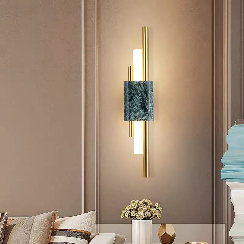 Modern Linear Wall Sconce with Marble Accents – Metal Construction, Warm LED Lighting for Bedroom & Living Room | Thomler