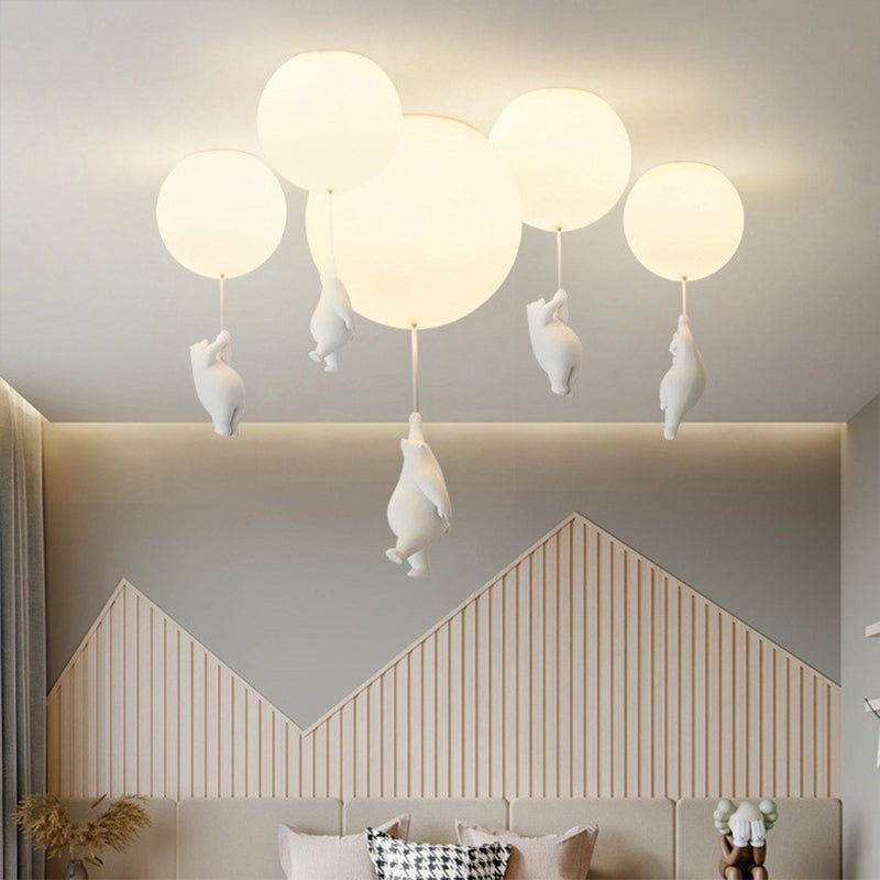 White Bear Balloon Flush Mount Ceiling Light for Kids Room Nursery LED Acrylic Resin Fixture E27 | Thomler