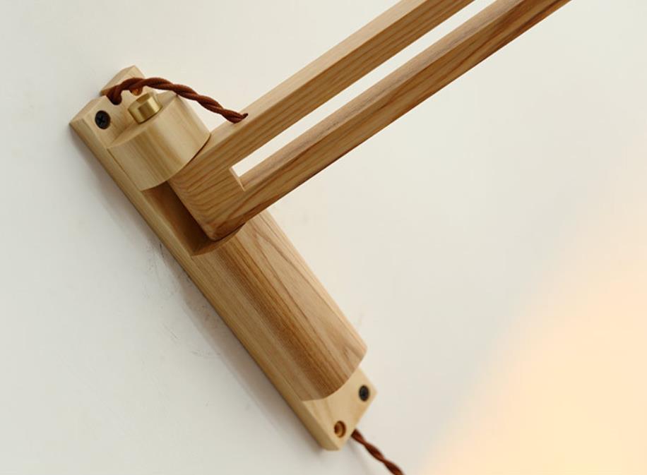Extending Wall Sconce with Ribbed Glass Shade and Wood Arm for Bedroom, Living Room & Hallway Reading Light | Thomler