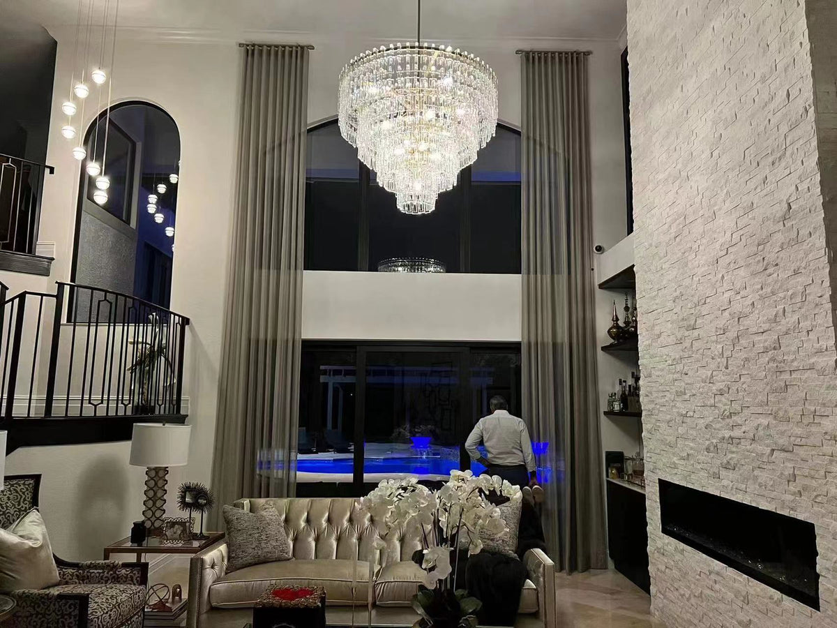 Multi-Tiered Crystal Ring Chandelier with Glass Chain Links for Dining Rooms and Living Rooms 36 48 60 Inch | Thomler