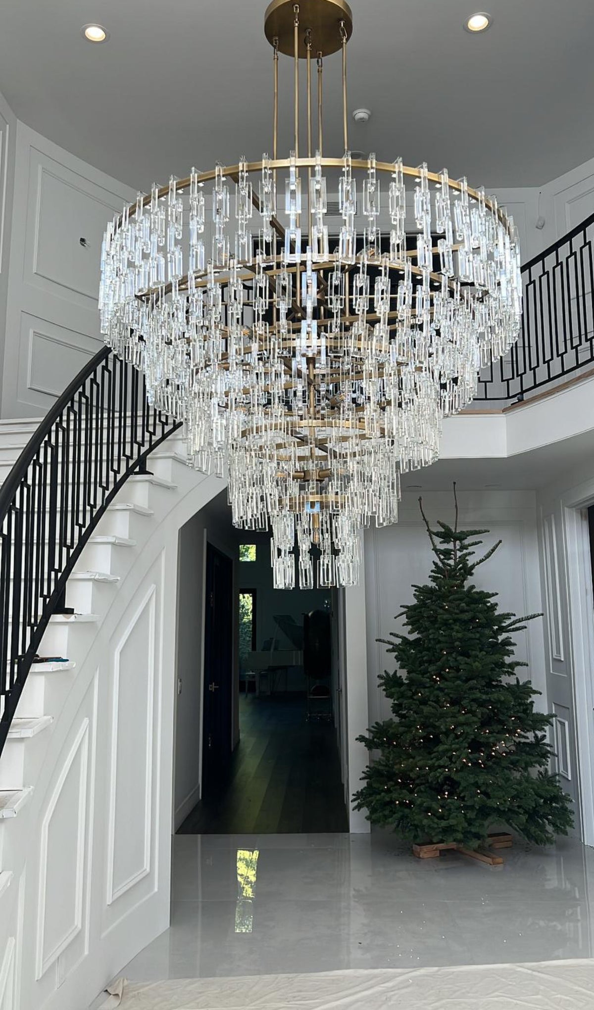 Multi-Tiered Crystal Ring Chandelier with Glass Chain Links for Dining Rooms and Living Rooms 36 48 60 Inch | Thomler