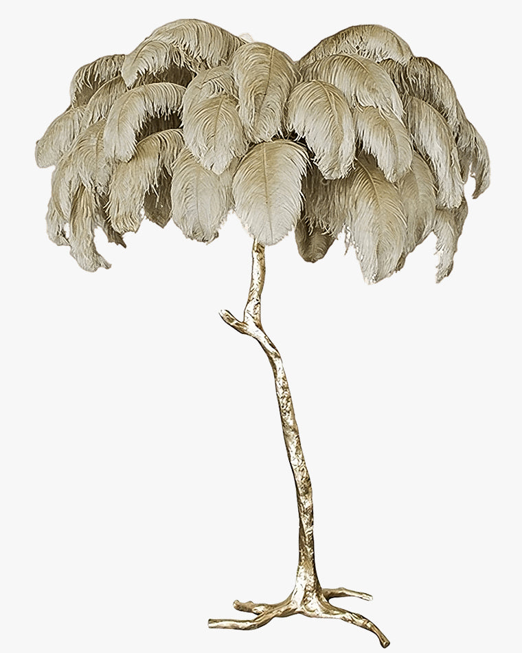 Floor Lamp Feather Shade 160.0 cm White Living Room Bedroom Palm Tree Standing Light Tropical Ambient Lighting | Thomler