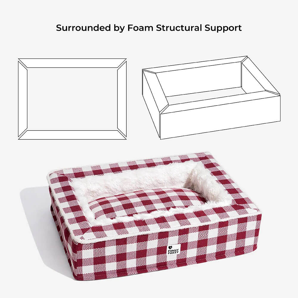 Plaid Raised-Edge Dog Bed with Memory Foam Bolster Support for Calming Sleep | Small to Extra Large Sizes | Classic Checkered Pattern Pet | Thomler