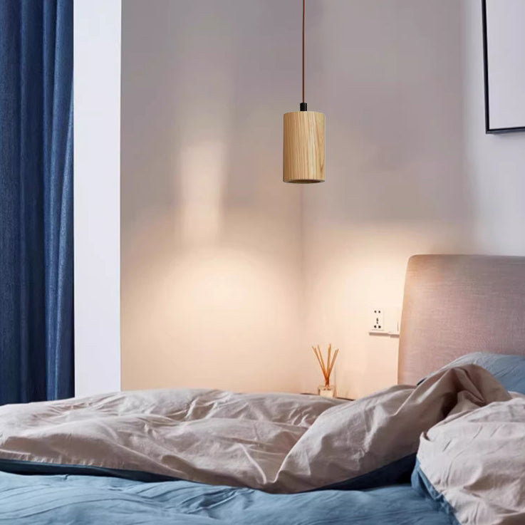 Pendant Light Wood GU10 5.7 in Beige Bedroom Living Room Hanging Ceiling Fixture Adjustable Cord Modern Minimalist | Thomler