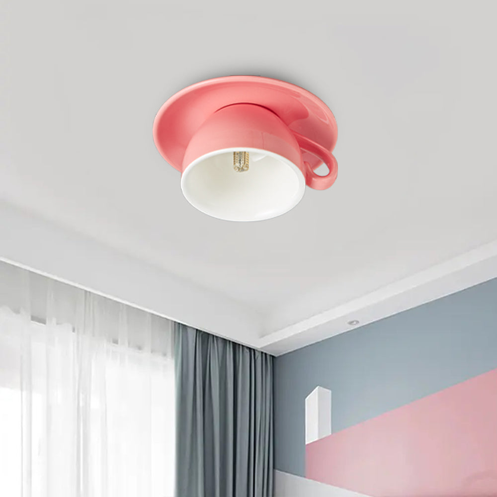 Ceramic Coffee Cup Ceiling Light Fixture – Flush Mount in Yellow, Blue, Pink & More Colors for Bedroom, Dining Room, Living Room | Thomler