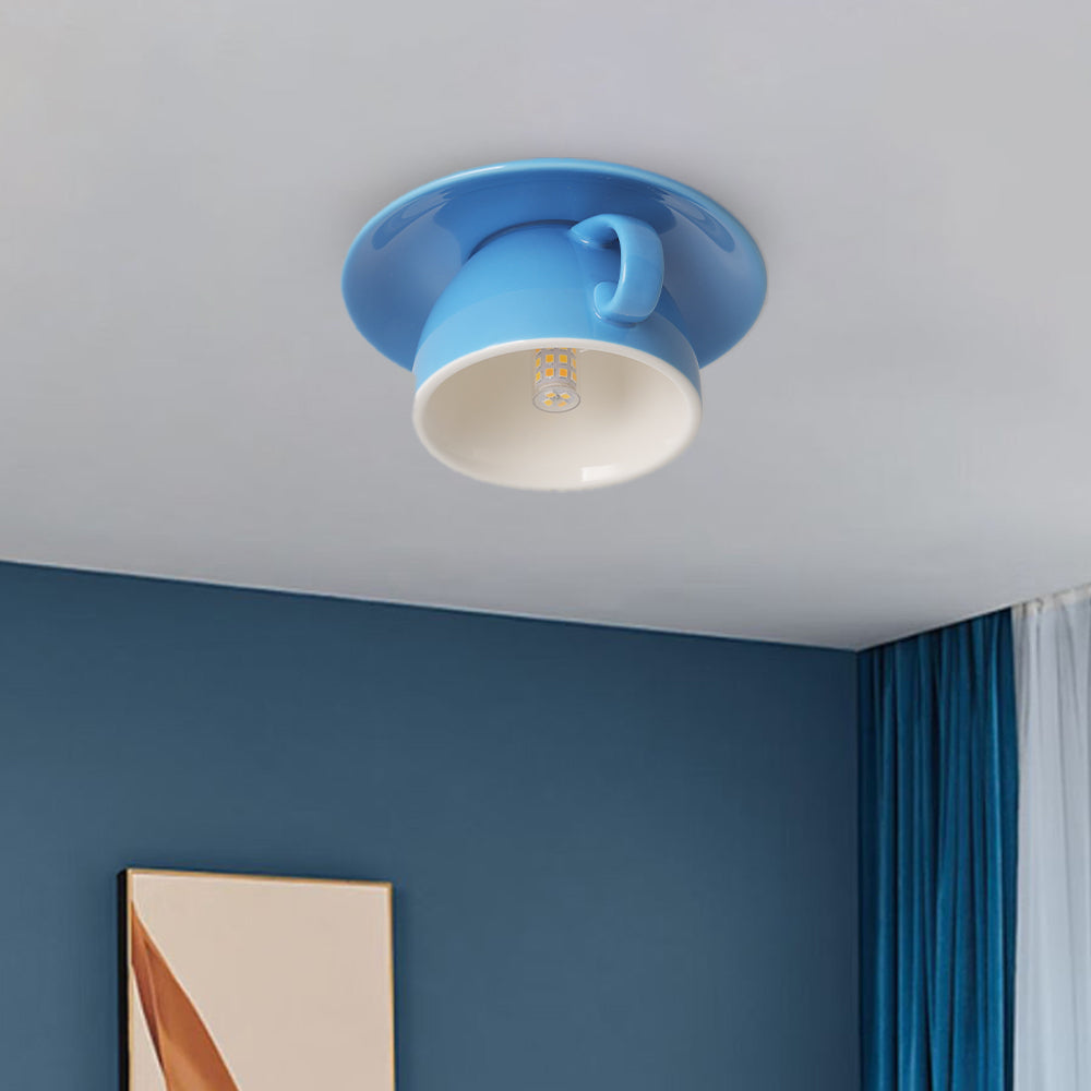 Ceramic Coffee Cup Ceiling Light Fixture – Flush Mount in Yellow, Blue, Pink & More Colors for Bedroom, Dining Room, Living Room | Thomler