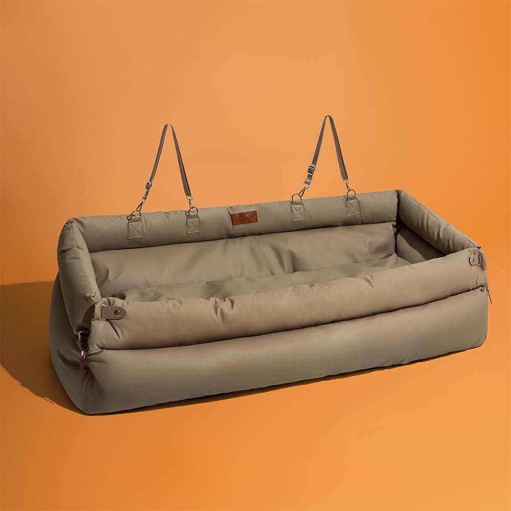 Elevated Pet Car Seat with Cushioned Bolsters for Medium to Large Dogs – Faux Leather Travel Booster Bed for SUVs & Sedans | Thomler