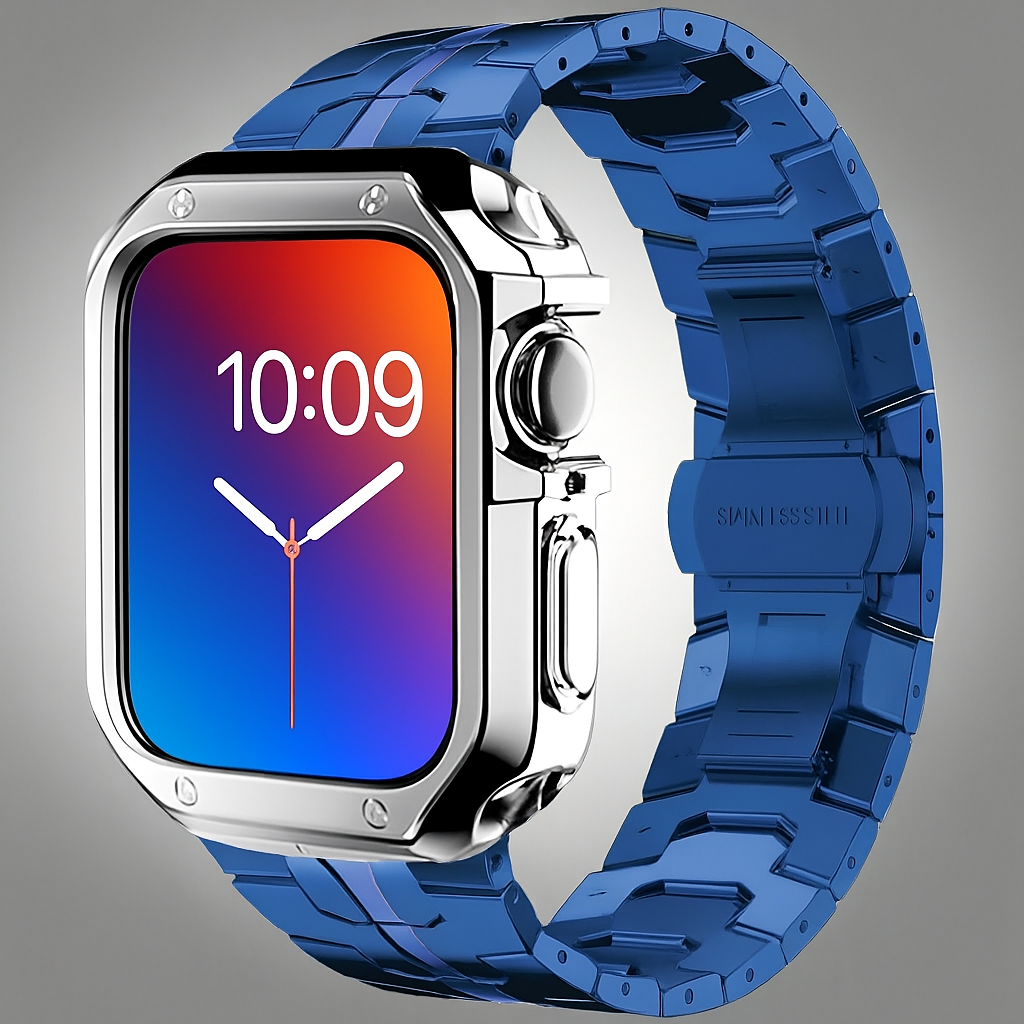 Metal Link Band & Protective Case Set for Apple Watch – Adjustable Bracelet with Matching Frame, Butterfly Clasp & Sizing Tool for Series | Thomler