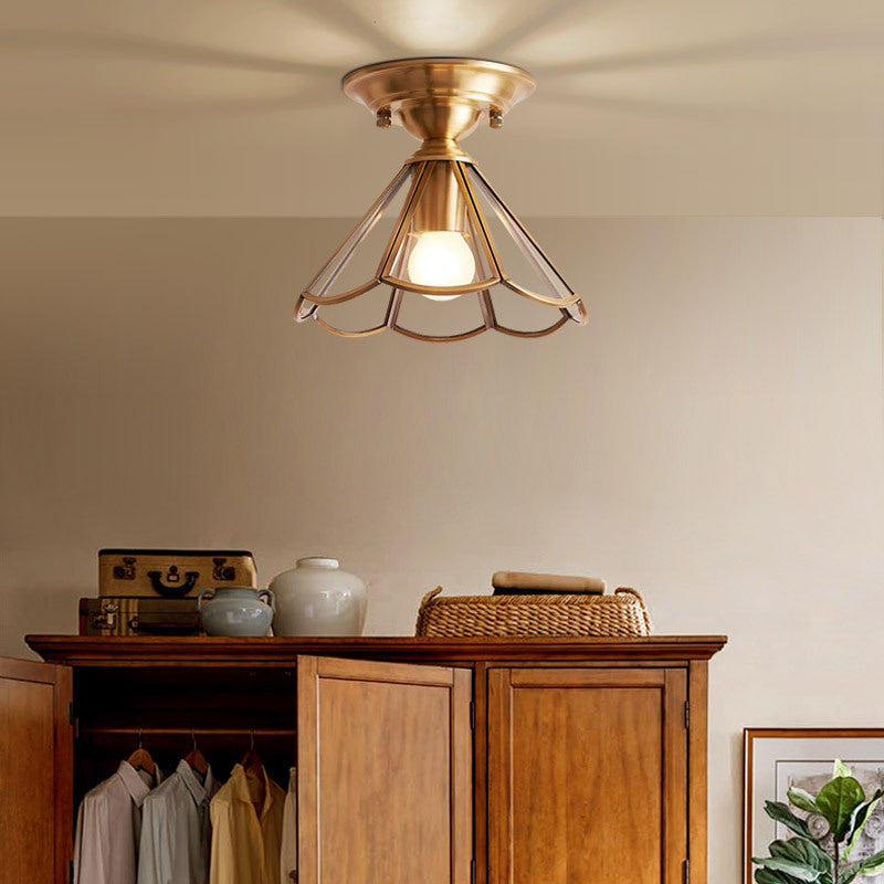 Brass Semi-Flush Mount Ceiling Light with Scalloped Dome Shade – Single Socket Colonial Style for Hallway, Bedroom & Kitchen | Thomler