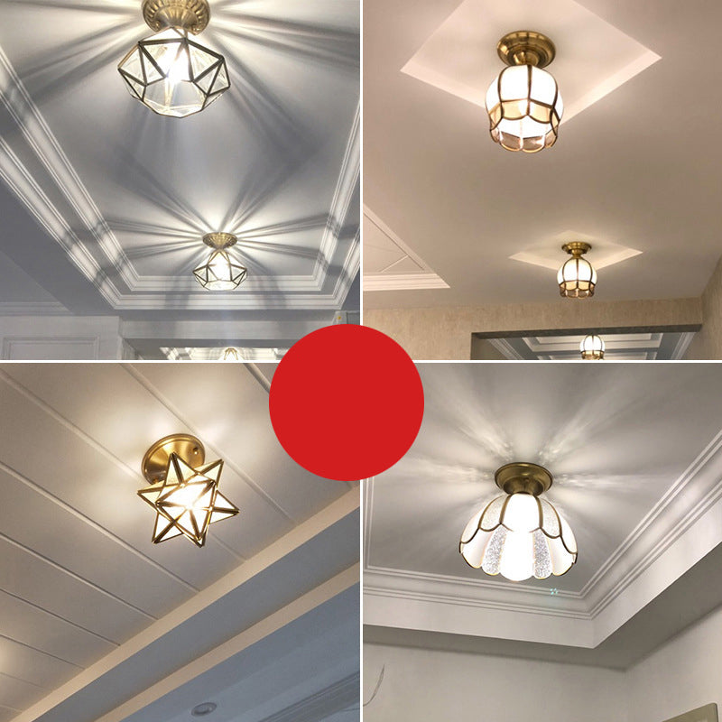 Brass Semi-Flush Mount Ceiling Light with Scalloped Dome Shade – Single Socket Colonial Style for Hallway, Bedroom & Kitchen | Thomler